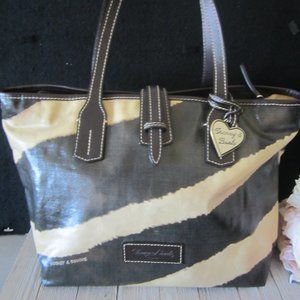 Dooney & Bourke - Brown/Cream Striped "Plastic" Coated Fabric Bag